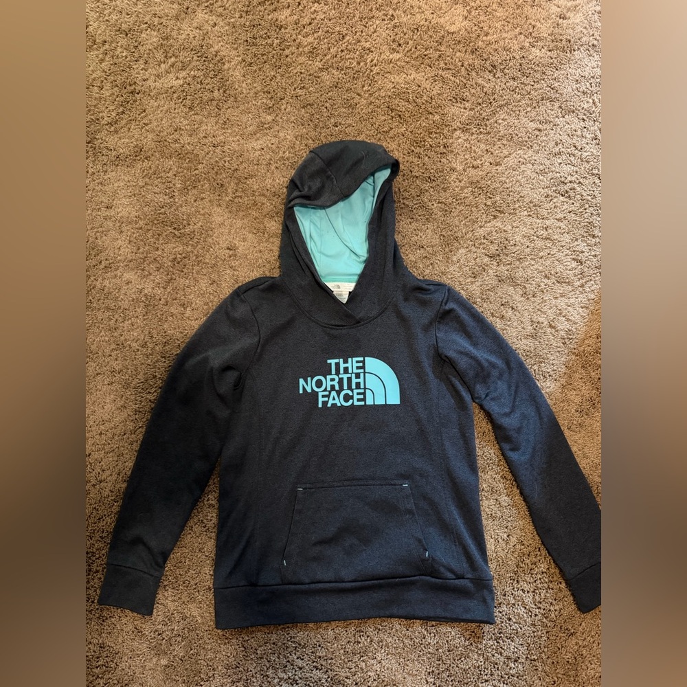 The North Face Black Jacket with Aqua Hood Lining